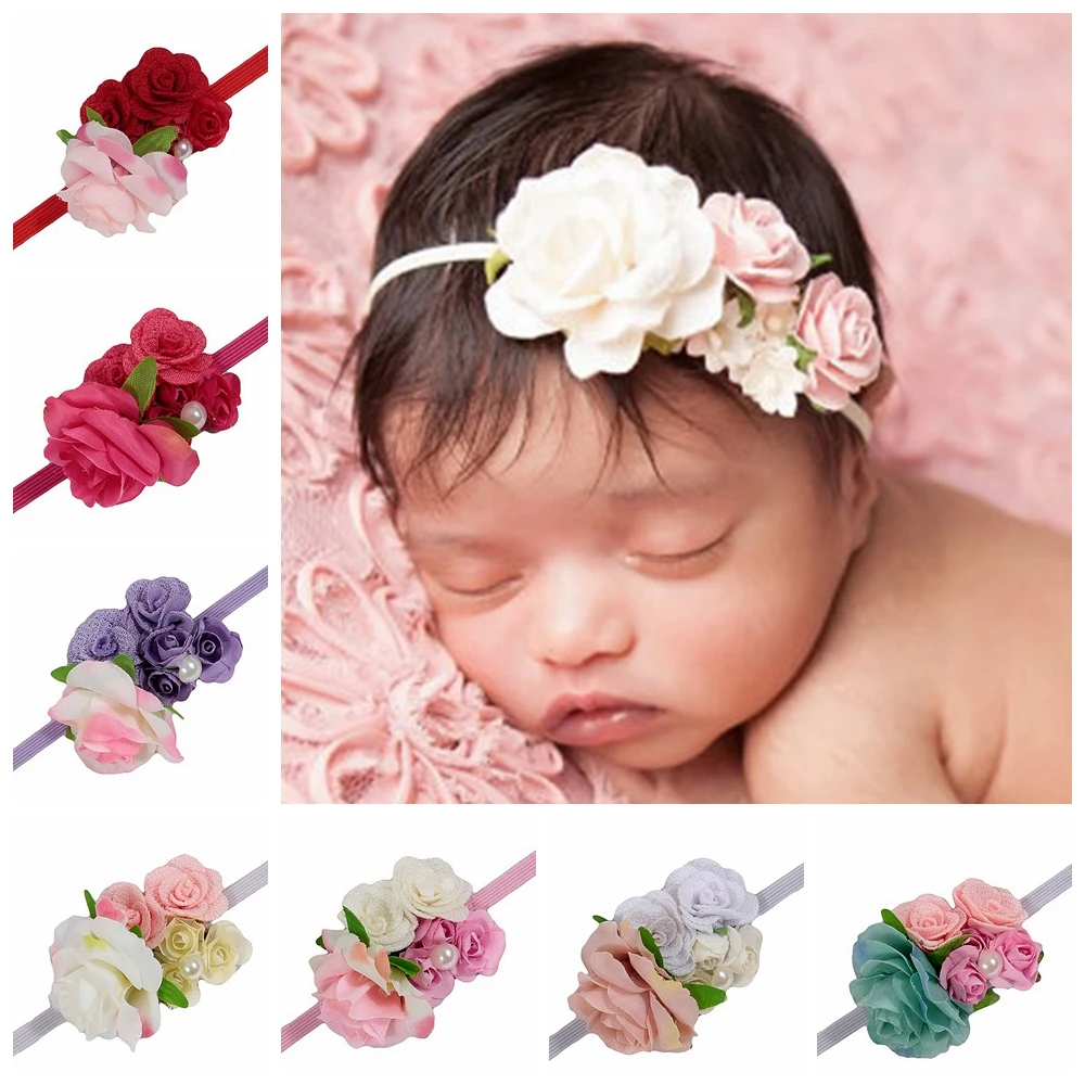 New 1PCS Rose Fabric Flower Baby Girls Headbands Newborn Toddler Elastic Hair Bands Photo Shoot Hair Accessories Cute Gifts Top Merken Winkel